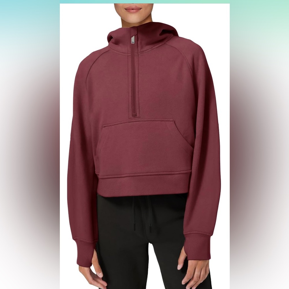 LASLULU Women’s 1/2 Zipper Crop Pullover Sweatshirt With Thumb Hole New